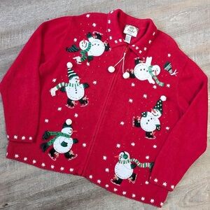 Cheerful Red Snowman Cardigan